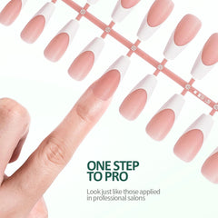 3 in 1 French Tip Nails Pre-Colored Quick and Easy Press on Nails Full Cover Fake Nails with Designs DIY Nail Extensions