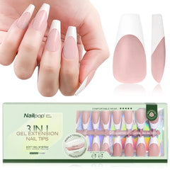 3 in 1 French Tip Nails Pre-Colored Quick and Easy Press on Nails Full Cover Fake Nails with Designs DIY Nail Extensions