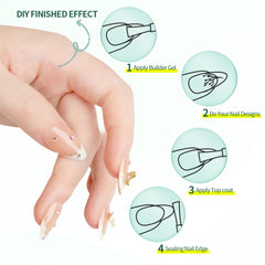 3 in 1 French Tip Nails Pre-Colored Quick and Easy Press on Nails Full Cover Fake Nails with Designs DIY Nail Extensions