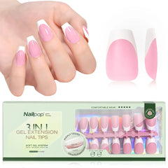 3 in 1 French Tip Nails Pre-Colored Quick and Easy Press on Nails Full Cover Fake Nails with Designs DIY Nail Extensions