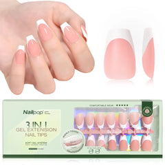 3 in 1 French Tip Nails Pre-Colored Quick and Easy Press on Nails Full Cover Fake Nails with Designs DIY Nail Extensions