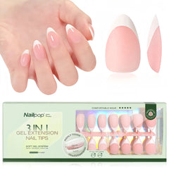 3 in 1 French Tip Nails Pre-Colored Quick and Easy Press on Nails Full Cover Fake Nails with Designs DIY Nail Extensions