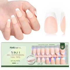 3 in 1 French Tip Nails Pre-Colored Quick and Easy Press on Nails Full Cover Fake Nails with Designs DIY Nail Extensions