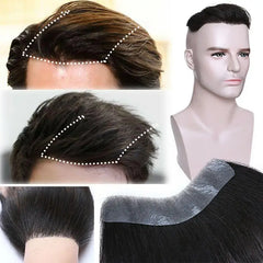 Natural Human Hair Toupee Realistic Front Hairline Free Super Tape V Loop Men Wig 6&quot; Male Wig Skin PU Base Free Shipping