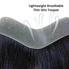 Natural Human Hair Toupee Realistic Front Hairline Free Super Tape V Loop Men Wig 6&quot; Male Wig Skin PU Base Free Shipping