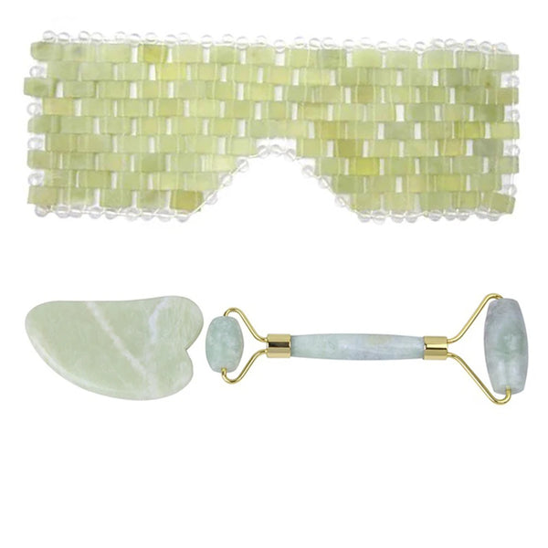 Natural Jade Face Massager Set Cooling Eye Mask Therapy Skincare Guasha Scraper Face Roller Beauty Face Lift Anti Wrinkle Tool