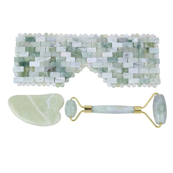 Natural Jade Face Massager Set Cooling Eye Mask Therapy Skincare Guasha Scraper Face Roller Beauty Face Lift Anti Wrinkle Tool