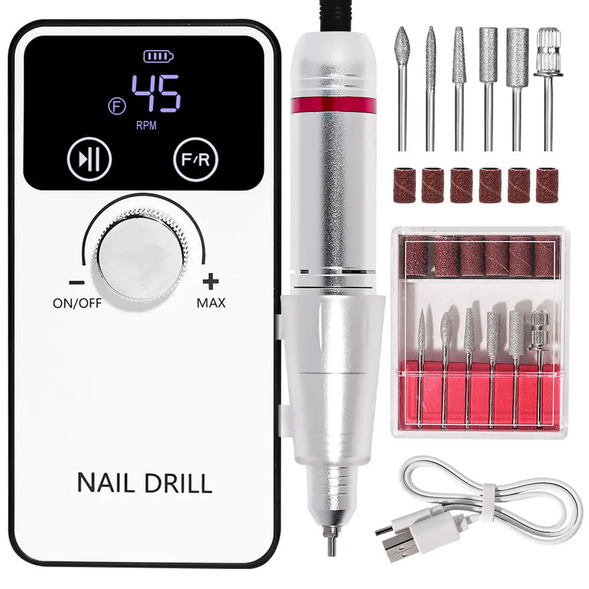 New 45000RPM Professional Electric Nail Drill Machine Rechargeable Nail File Nails Accessories Gel Nail Polish Sander Low Noise