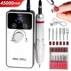 New 45000RPM Professional Electric Nail Drill Machine Rechargeable Nail File Nails Accessories Gel Nail Polish Sander Low Noise