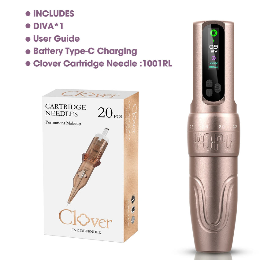 DIVA Permanent Makeup Wireless Battery Tattoo Pen Machine Adjustable Strokes for PMU & SMP OLED Digital Display Power Pack