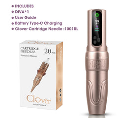 DIVA Permanent Makeup Wireless Battery Tattoo Pen Machine Adjustable Strokes for PMU & SMP OLED Digital Display Power Pack