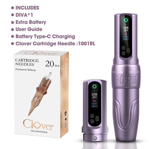 DIVA Permanent Makeup Wireless Battery Tattoo Pen Machine Adjustable Strokes for PMU & SMP OLED Digital Display Power Pack