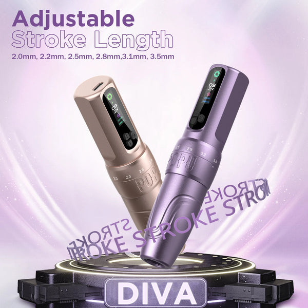 DIVA Permanent Makeup Wireless Battery Tattoo Pen Machine Adjustable Strokes for PMU & SMP OLED Digital Display Power Pack