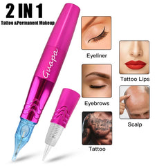 Professional 2 Heads Tattoo Machine Pen Eyebrow Lip Demographics Tattoo Machine Digital Rotary Pen Eyebrow Permanent Makeup Grip