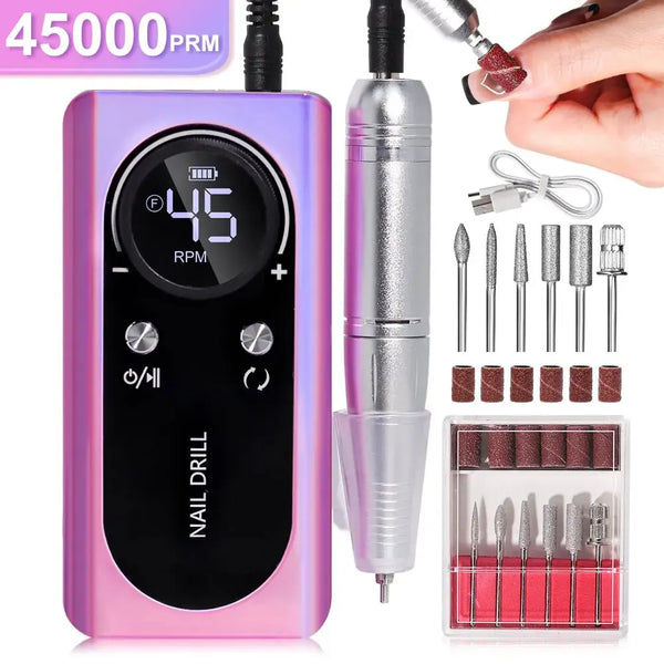 45000RPM Electric Portable Nail Drill Machine Rechargeable Low Noise Nail Sander File for Manicure Salon Tool