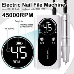 45000RPM Electric Portable Nail Drill Machine Rechargeable Low Noise Nail Sander File for Manicure Salon Tool