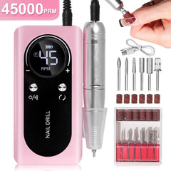 Pro Manicure Kit 45000RPM Electric Portable Nail Drill Machine Rechargeable Low Noise Nail Sander File for Manicure Salon Tool