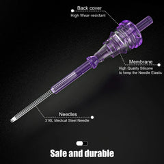 Purple 20pcs Tattoo Cartridge Needles RL Disposable Sterilized Safety Tattoo Needle for Cartridge Machines Grips