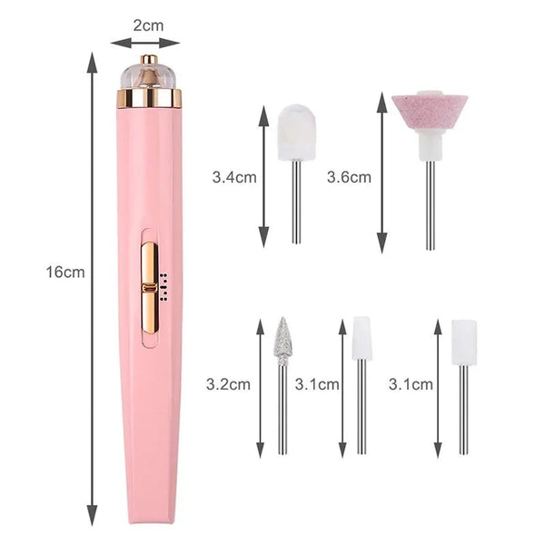 Electric 5 in 1 Nail Polish Drill Machine With Light Portable Mini Electric Manicure Art Pen Tools  Gel Remover