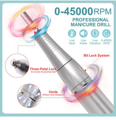 45000RPM Electric Portable Nail Drill Machine Rechargeable Low Noise Nail Sander File for Manicure Salon Tool