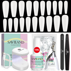 500pcs Gel X Nail Kit For Extension Nail Tips Full Cover Press On Nails Sculpted Almond Coffin with UV LED Nail Lamp