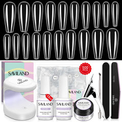 500pcs Gel X Nail Kit For Extension Nail Tips Full Cover Press On Nails Sculpted Almond Coffin with UV LED Nail Lamp