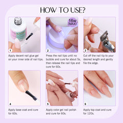 500pcs Gel X Nail Kit For Extension Nail Tips Full Cover Press On Nails Sculpted Almond Coffin with UV LED Nail Lamp