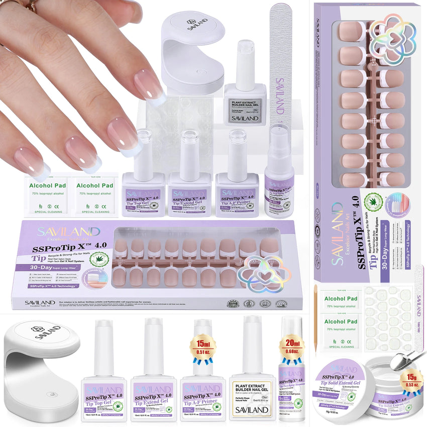 French Gel X Nail Kit 90pcs Extra Short Square Press On Nails with Nail Glue Gel UV LED Nail Lamp Nail Supplies