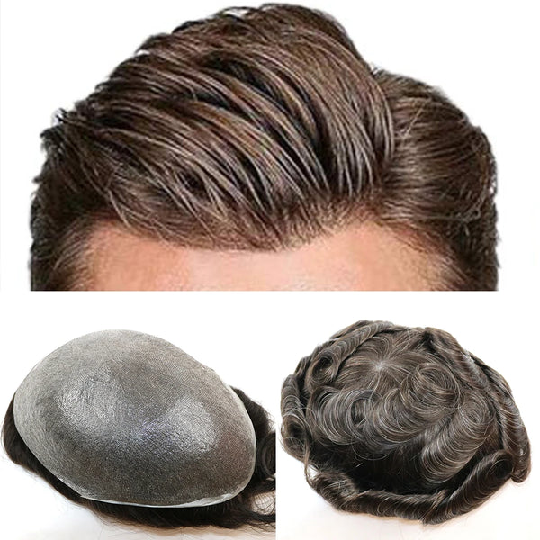 Ultra Thin Skin 0.04-0.05mm V-looped 100%Real Human Hair Men Toupee in stock Ready to ship