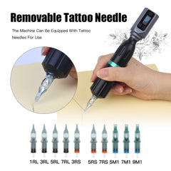 Wireless Tattoo Pen Kit With 15pcs Tattoo Needles 15ml Mixed Tattoo Ink Wireless Power  1500mAh Battery Working Time 4-8 Hours