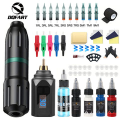 Wireless Tattoo Pen Kit With 15pcs Tattoo Needles 15ml Mixed Tattoo Ink Wireless Power  1500mAh Battery Working Time 4-8 Hours