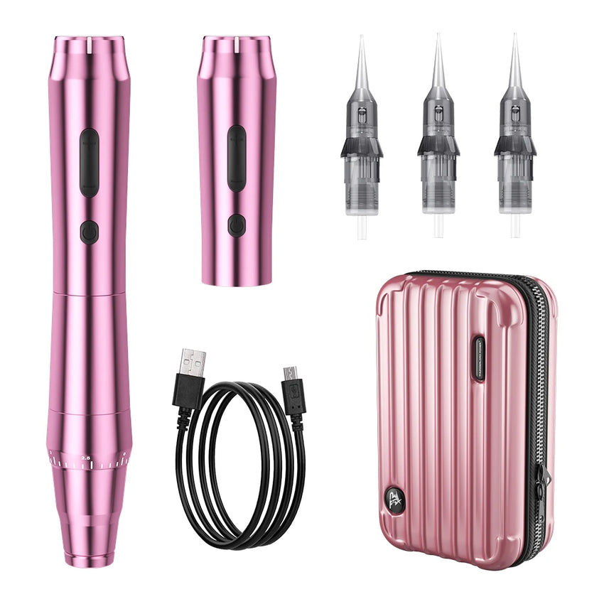 Wireless Tattoo Pen Machine  with 2 battery Rotary Tattoo Gun Pink Permanent Makeup Tattoo Machines Device Kit Eyebrow Pen