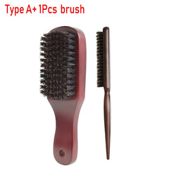 Wood Handle Boar Bristle Cleaning Brush Hairdressing Men Beard Brush Anti Static Barber Hair Styling Comb Shaving Tools