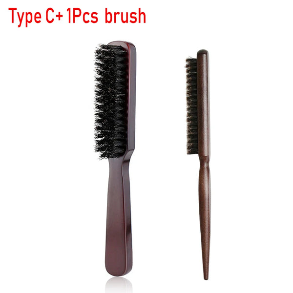 Wood Handle Boar Bristle Cleaning Brush Hairdressing Men Beard Brush Anti Static Barber Hair Styling Comb Shaving Tools