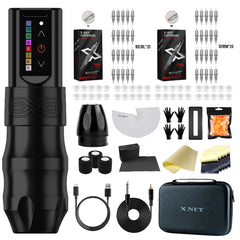 XNET EXO Wireless Tattoo Machine Kit with Extra 2100mAh Power Supply 40 Mixed Tattoo Cartridges for Tattoo Artists