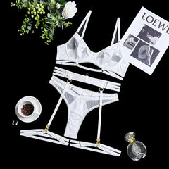 3-Piece Black Bra Set Women Patchwork See Through Mesh Lingerie Set Ladies Sexy Panty Underwear Set