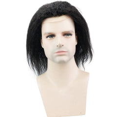 12" Long Kinky Straight Human Hair Replacement for Men Stock Toupee Mono Lace and PU Around with Swiss Lace Front 10x8"Base size - Bellelooks