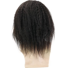 12" Long Kinky Straight Human Hair Replacement for Men Stock Toupee Mono Lace and PU Around with Swiss Lace Front 10x8"Base size - Bellelooks