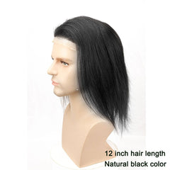 12" Long Hair Men's Toupee 100% Virgin Human Hair Hairpiece Mono Lace with PU Replacement for Men wig Straight 10"x8" Base Size - Bellelooks