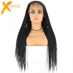 Lace Front Synthetic Braided Wigs Long box cornrow Braid faux locs Wig Middle Part - Bellelooks