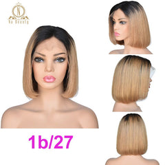 Ombre Wigs Honey Blonde Glueless Lace Front Short Bob Wigs - Bellelooks