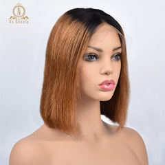 Ombre Wigs Honey Blonde Glueless Lace Front Short Bob Wigs - Bellelooks