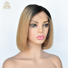 Ombre Wigs Honey Blonde Glueless Lace Front Short Bob Wigs - Bellelooks