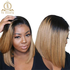 Ombre Wigs Honey Blonde Glueless Lace Front Short Bob Wigs - Bellelooks