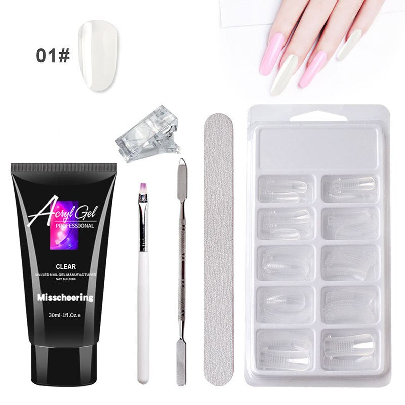 Acrylic Kit Nail Extension Gel Polish Set Pink White Crystal UV LED - Bellelooks