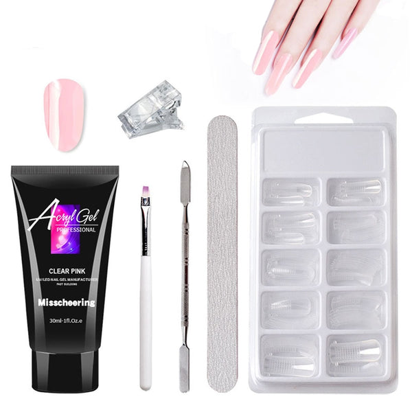 Acrylic Kit Nail Extension Gel Polish Set Pink White Crystal UV LED - Bellelooks