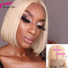 613 Bob Short Wig Blonde Straight 4X4 Lace Closure Wig - Bellelooks