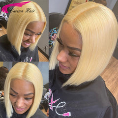 613 Bob Short Wig Blonde Straight 4X4 Lace Closure Wig - Bellelooks