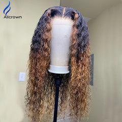 ALICROWN 150% Density Ombre Curly Lace Front Human Hair Wigs - Bellelooks