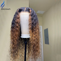 ALICROWN 150% Density Ombre Curly Lace Front Human Hair Wigs - Bellelooks